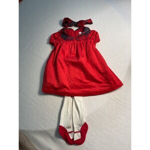 Max‎ Studio Kids Red Plaid Dress Tights Headband 18m Holiday Outfit Set